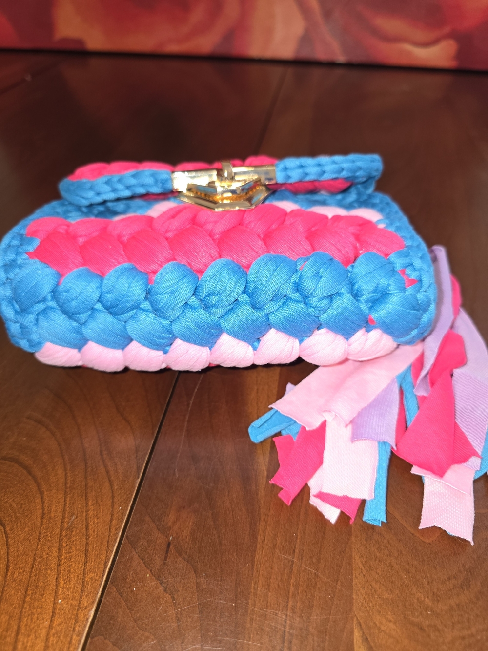 Bright Braided Crochet Crossbody Bag in Turquoise & Pink, Brand New without tags - Picture 4 of 9
